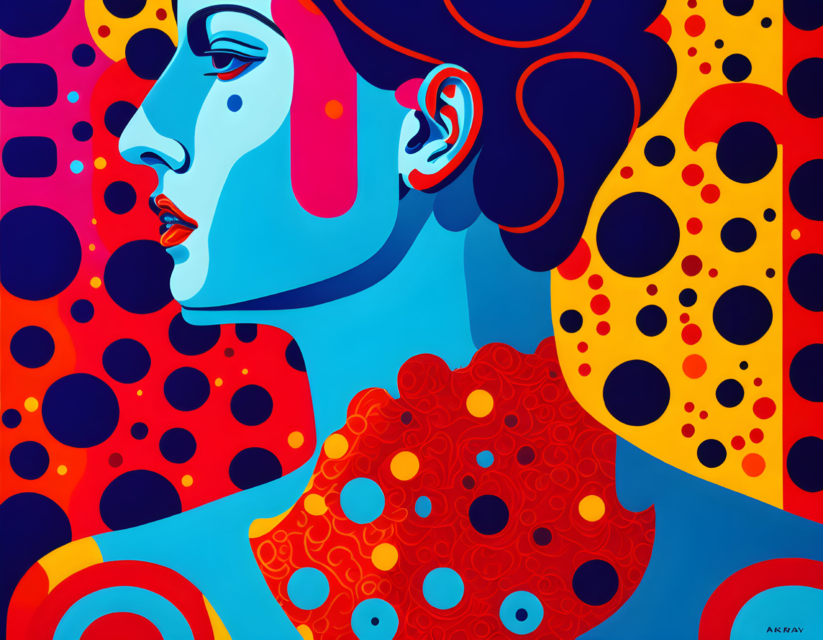 Colorful Abstract Portrait with Bold Blues and Reds in Profile View