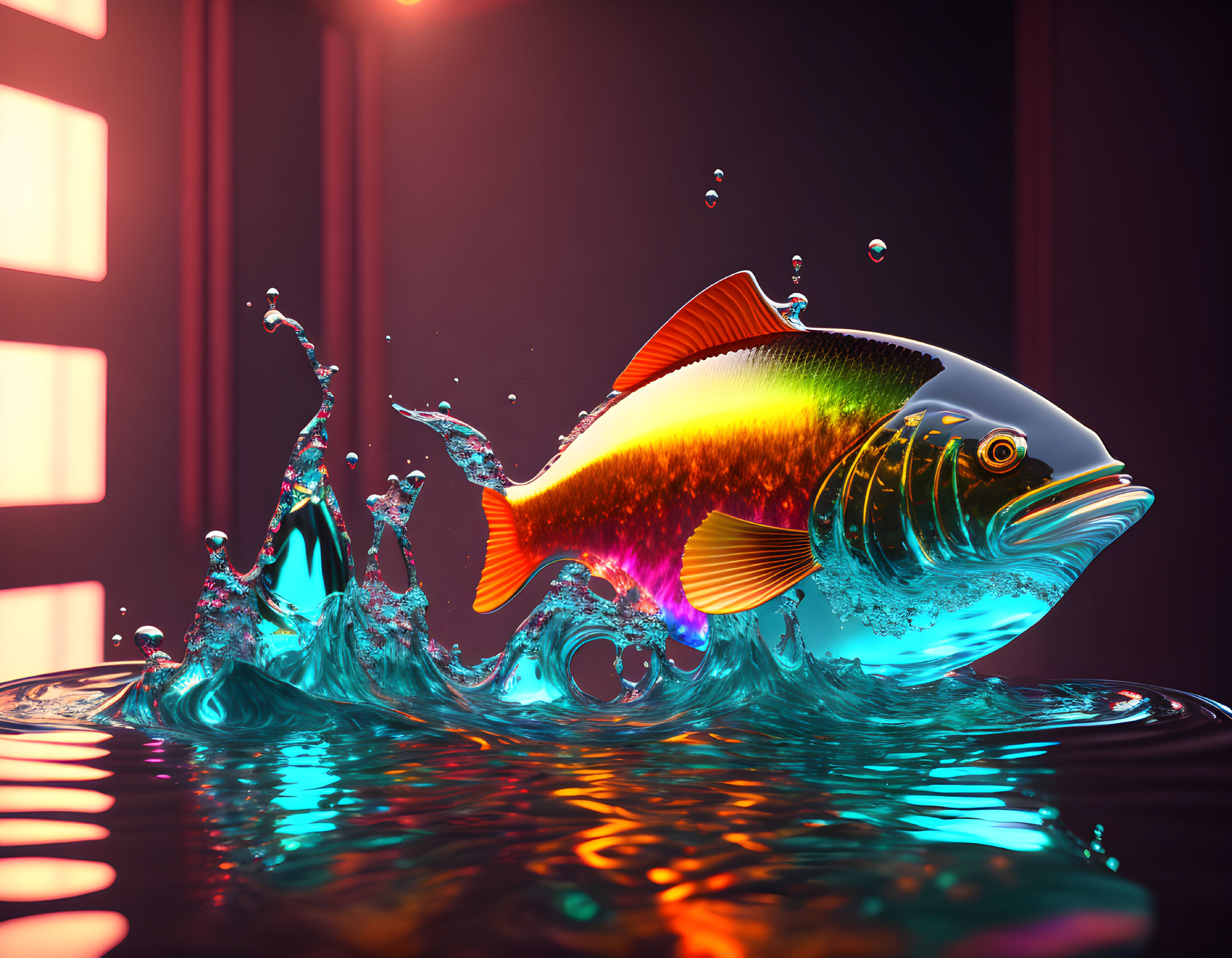 Colorful Fish Leaping Out of Water with Dynamic Splashes