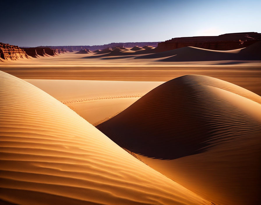 Expansive desert landscape with rolling sand dunes