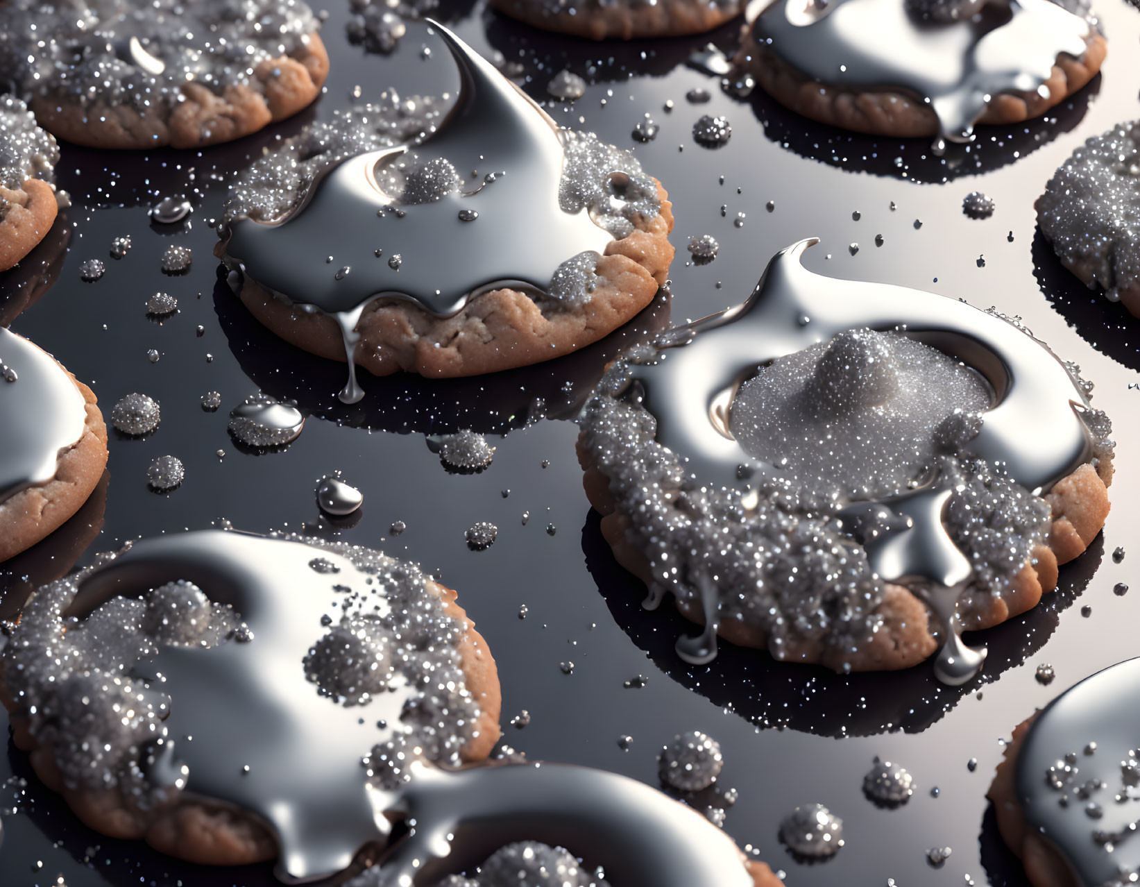 Glossy Iced Cookies with Sparkling Sugar on Black Surface