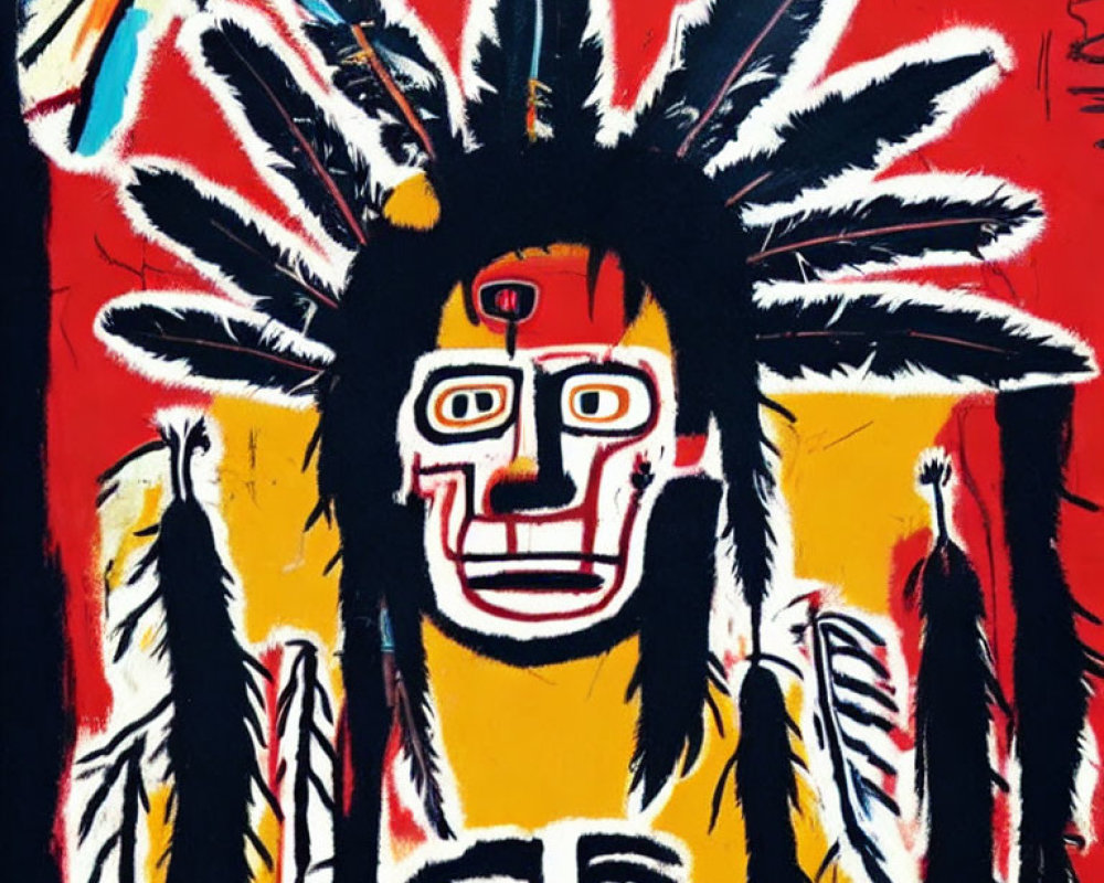 Vibrant Indigenous Person Portrait with Feathered Headdress