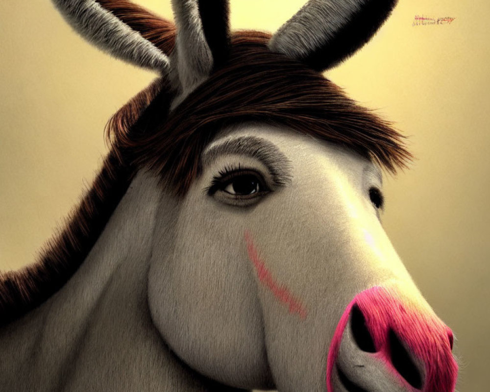 Illustration of stylized donkey with human-like features and colorful makeup