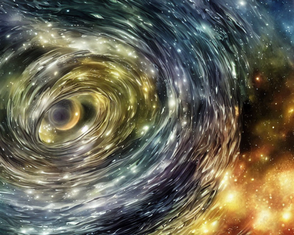 Vibrant digital artwork of swirling galaxy and stars on nebula backdrop