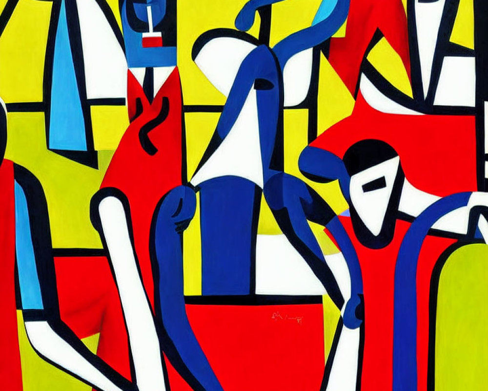 Vibrant abstract geometric painting with primary colors and bold shapes