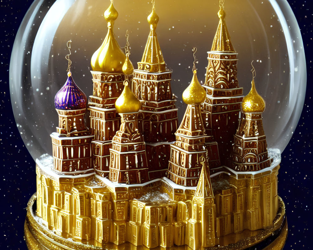 Golden Castle Snow Globe with Starry Winter Scene