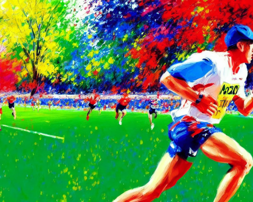 Colorful Marathon Painting with Dynamic Runners