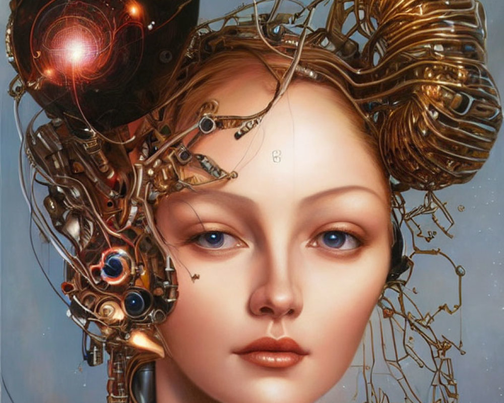 Portrait of Woman with Futuristic Cybernetic Enhancements