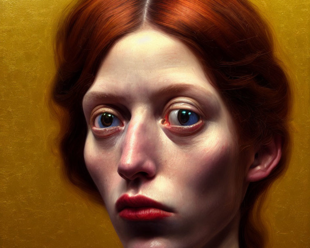Realistic portrait of a woman with auburn hair and expressive eyes