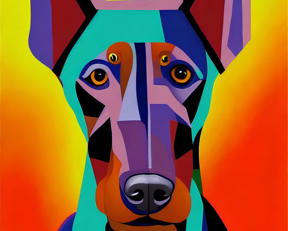 Vivid geometric dog portrait on gradient background
