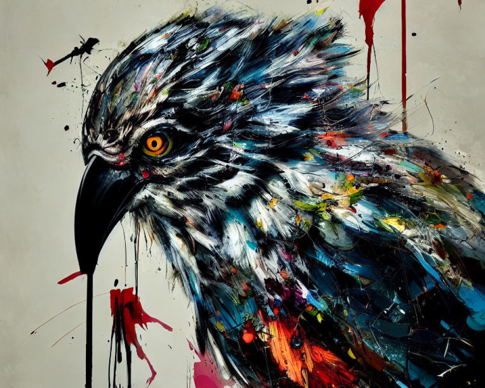 Colorful Abstract Bird Painting with Dynamic Brush Strokes