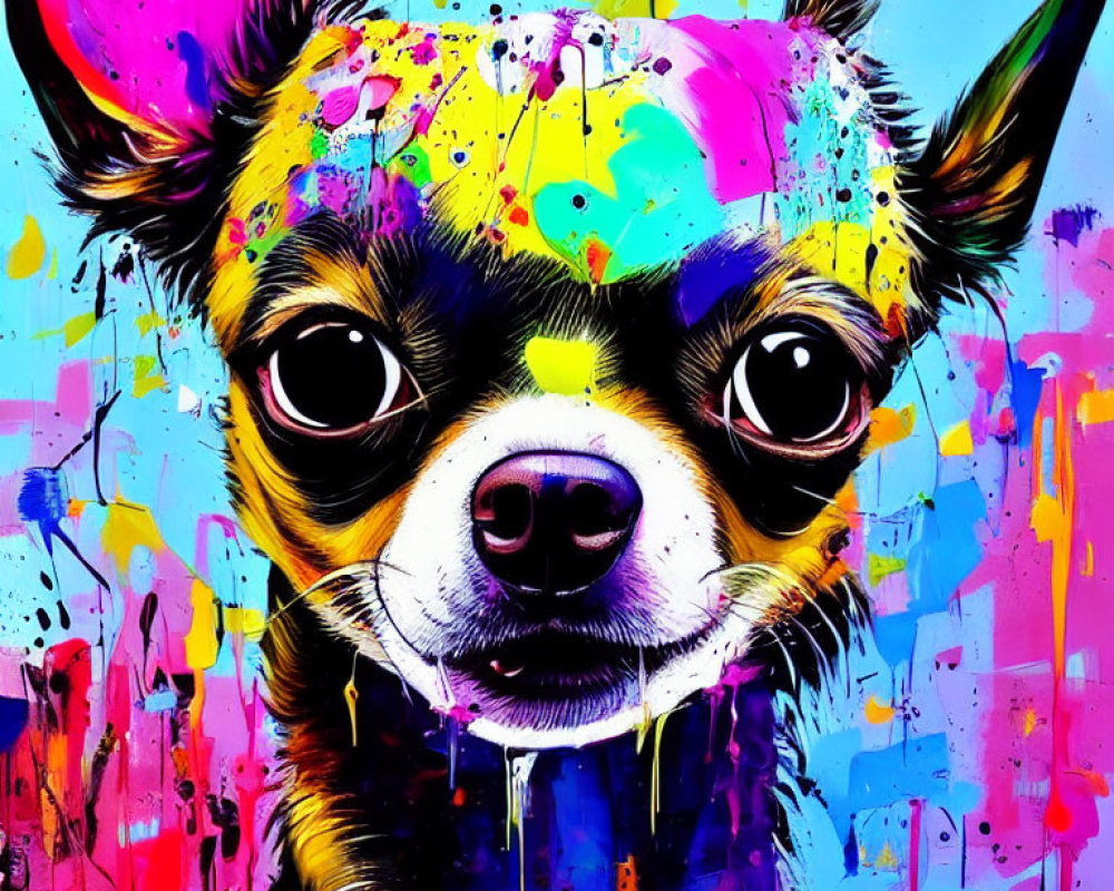 Vibrant Chihuahua Artwork on Blue Background