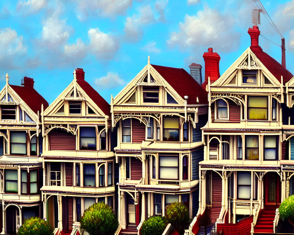 Victorian houses with intricate detailing under blue sky