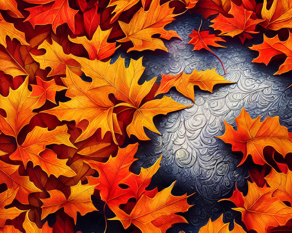 Colorful Autumn Leaves Collage with Paisley Pattern