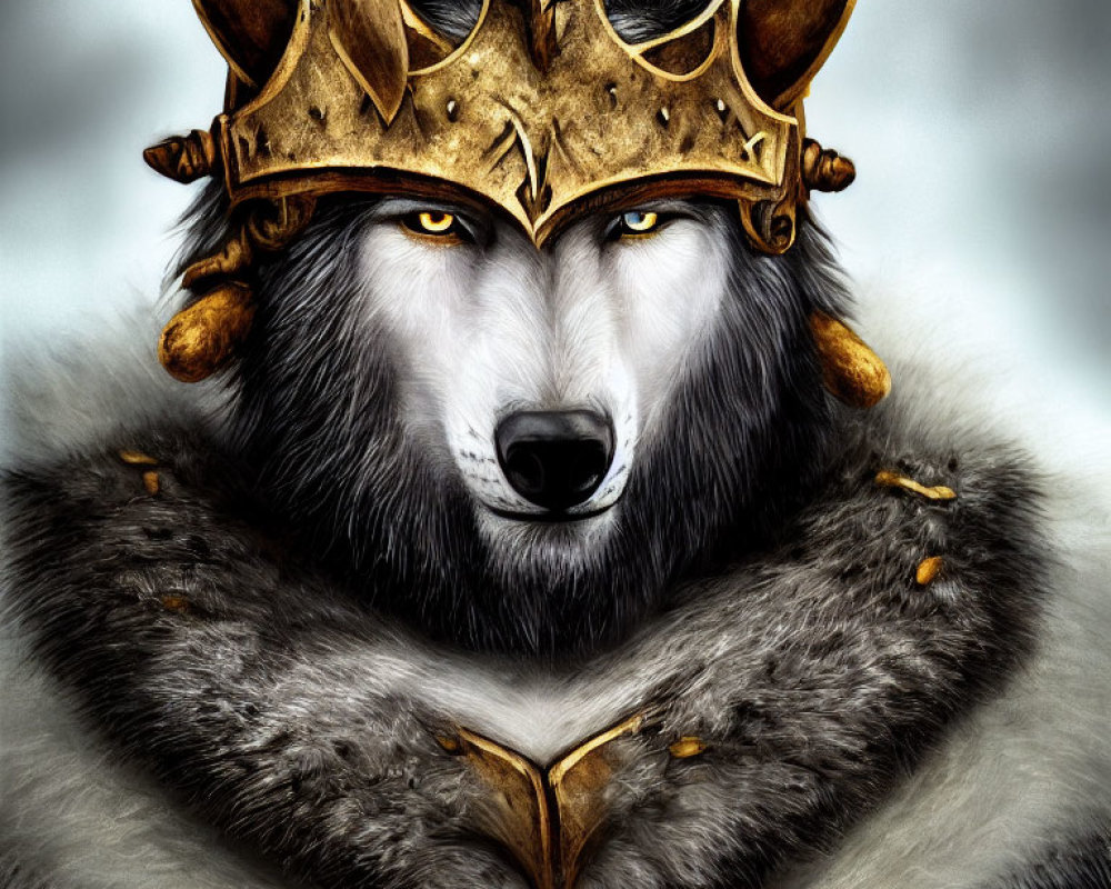 Regal Wolf with Golden Crown and Armor