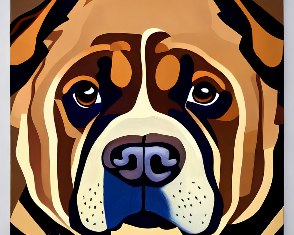 Geometric Bulldog Portrait in Warm Tones on Light Background