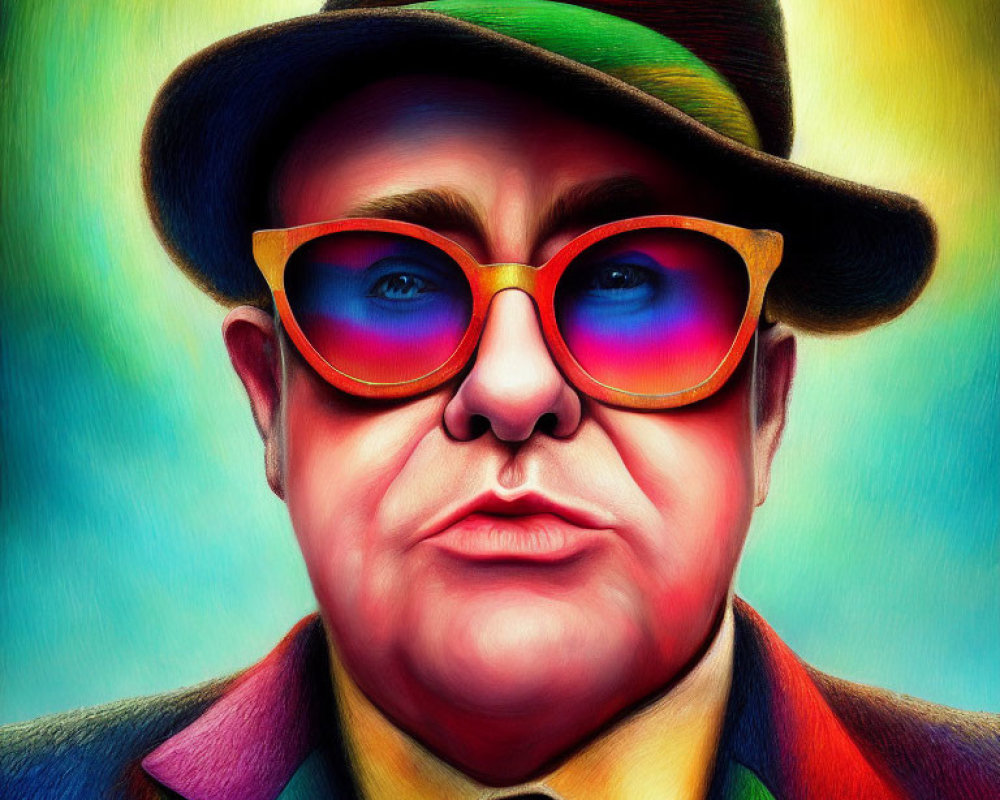 Vibrant portrait of a man in fedora and colorful suit