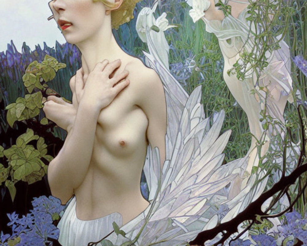 Ethereal figures with delicate wings in a fantasy setting