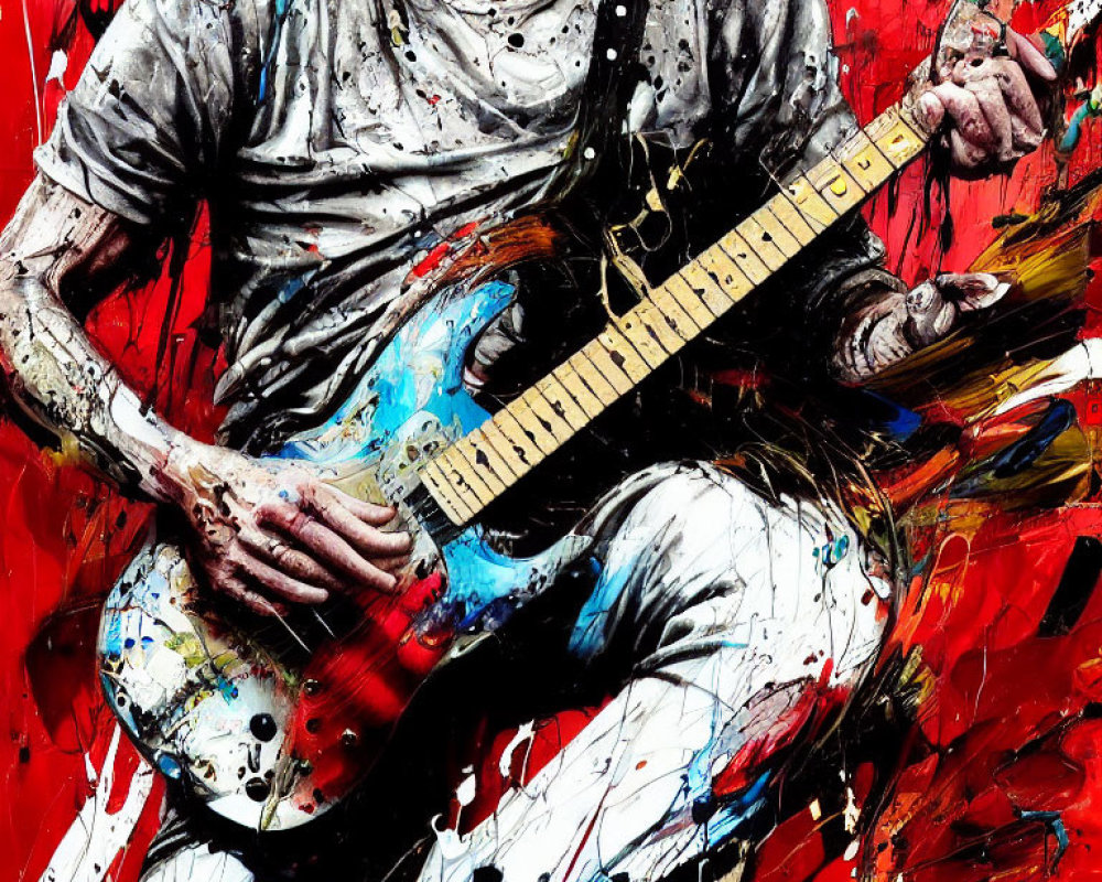 Colorful Artwork of Person Playing Electric Guitar in Dynamic Setting
