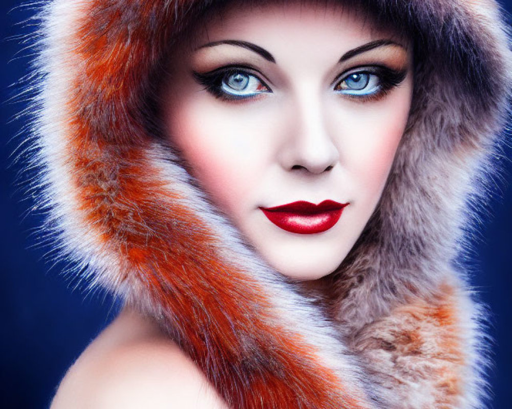 Woman with Blue Eyes in Fox Faux Fur Hat