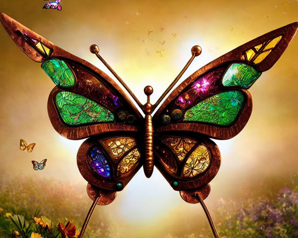 Colorful Butterfly Artwork in Mystical Landscape