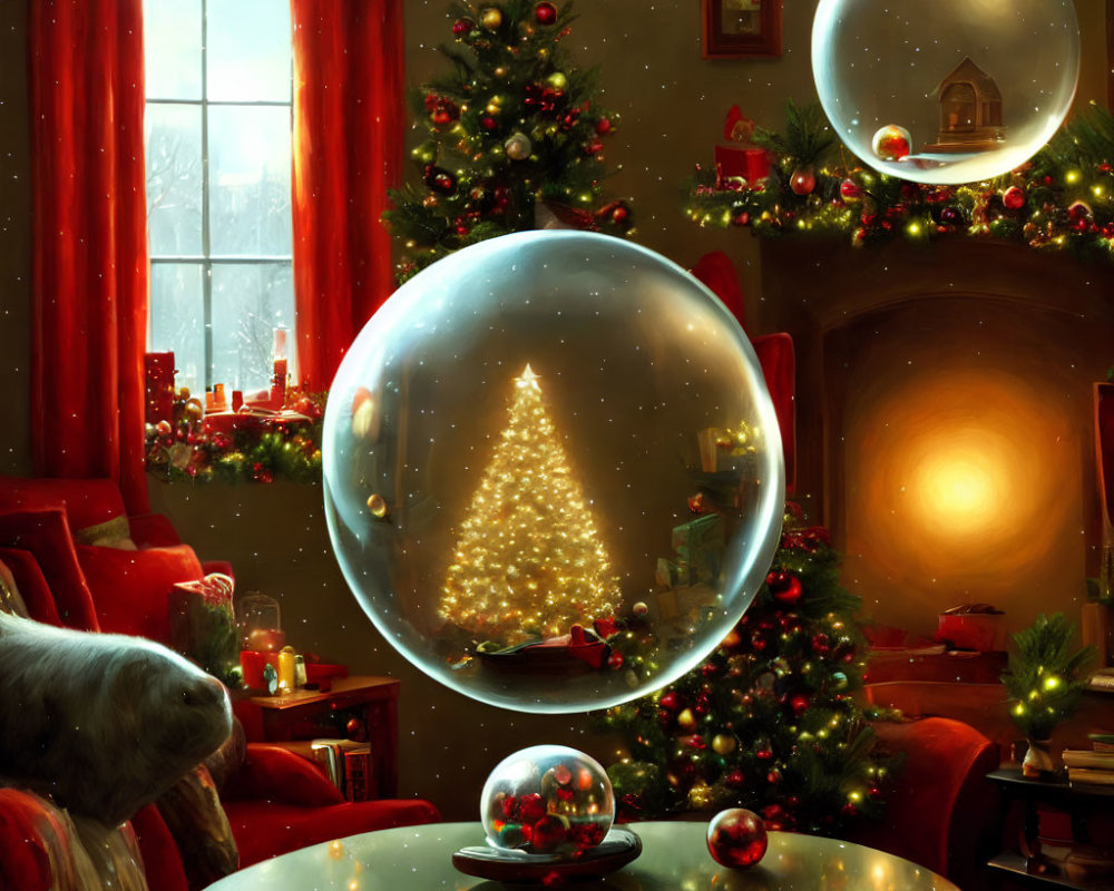Festive Christmas room with cozy decor and warm lighting