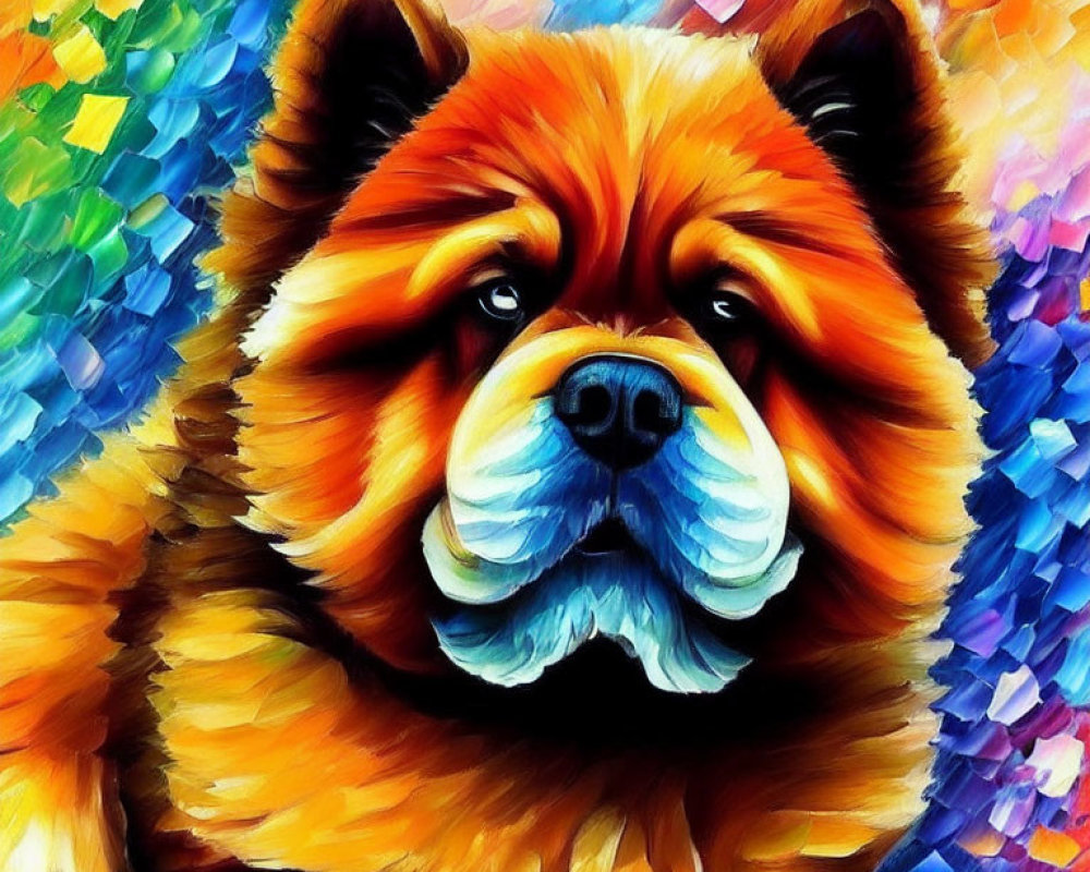 Fluffy Chow Chow dog painting on vibrant multicolored background