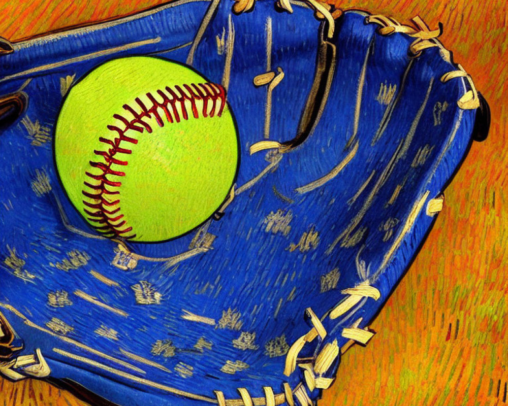 Colorful Baseball in Blue Glove with Brushstroke Effect
