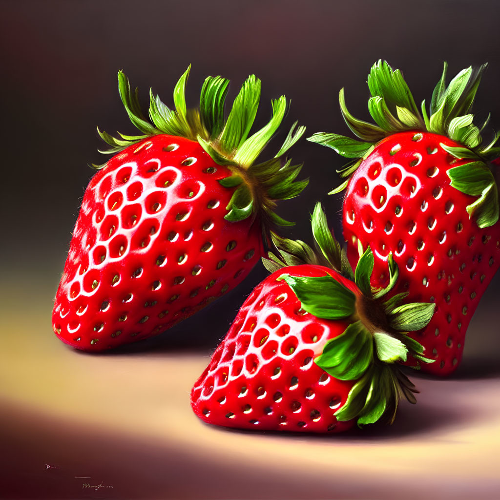 Ripe strawberries with green leaves and seeds on blurred warm background