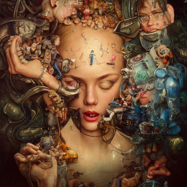 Surreal portrait of a woman with closed eyes and eclectic frame