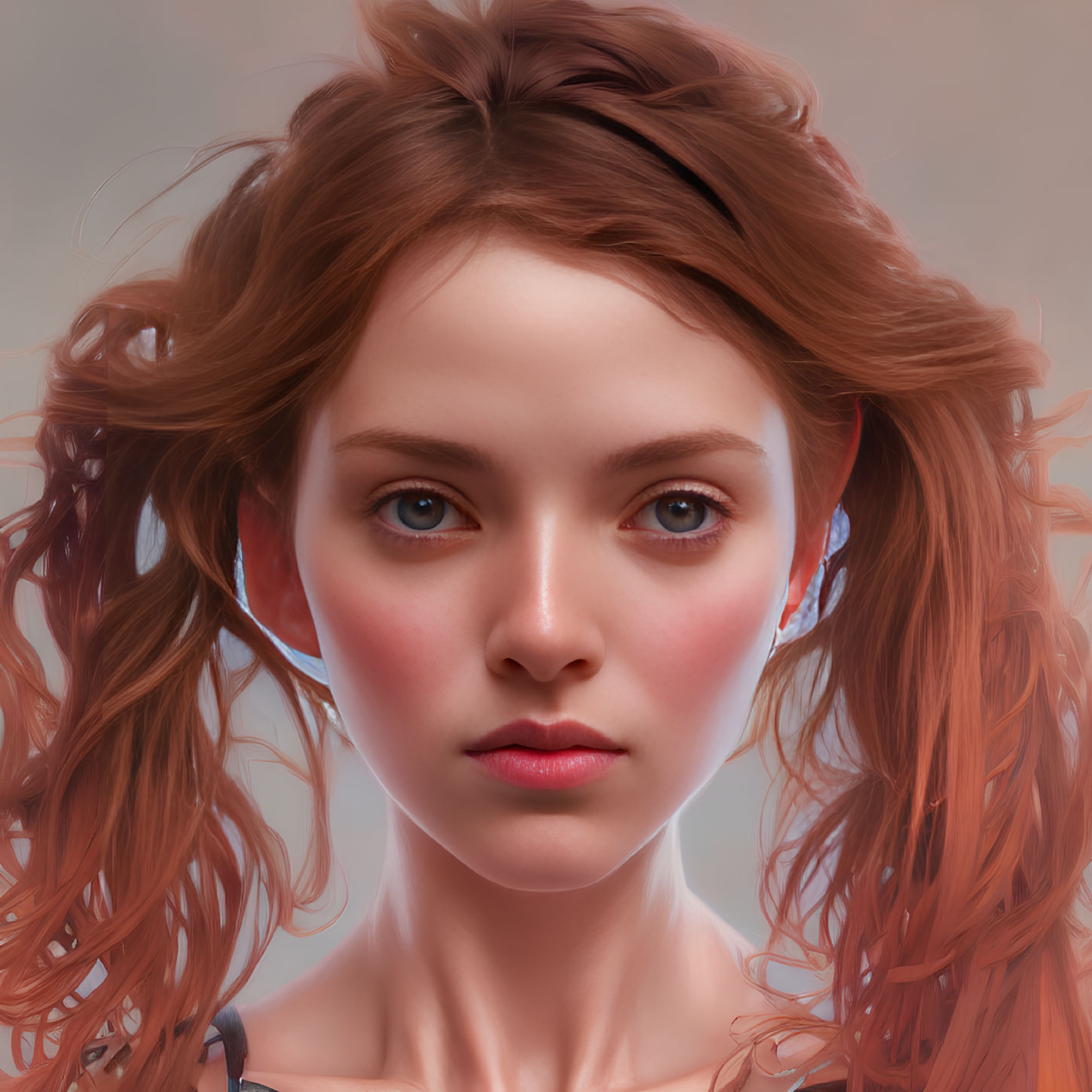 Portrait of a Woman with Auburn Hair and Hazel Eyes