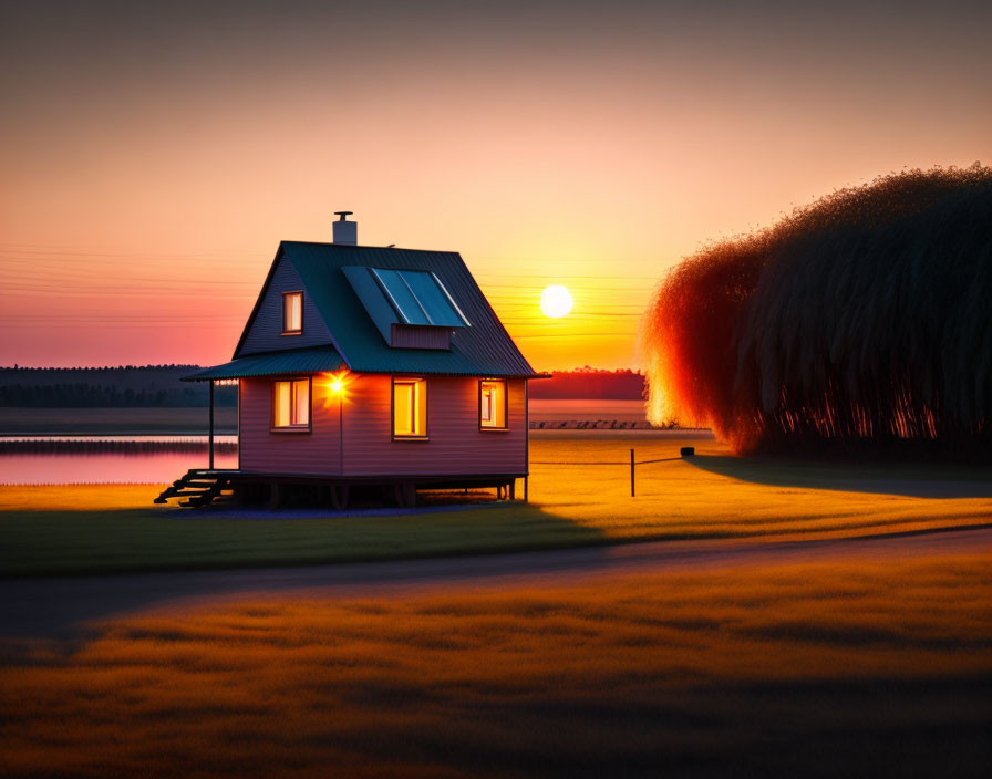 Small House At Sunset