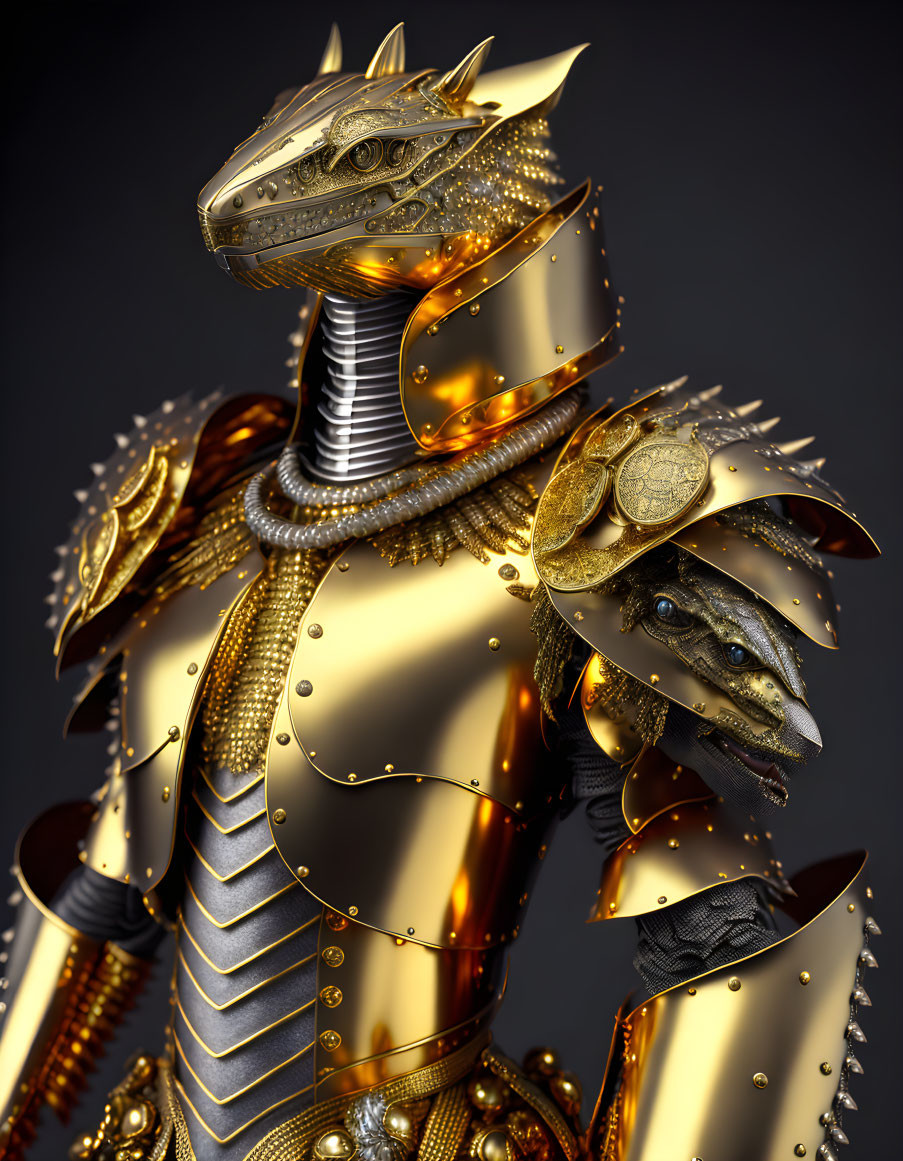 Detailed image: Knight in golden dragon-themed armor