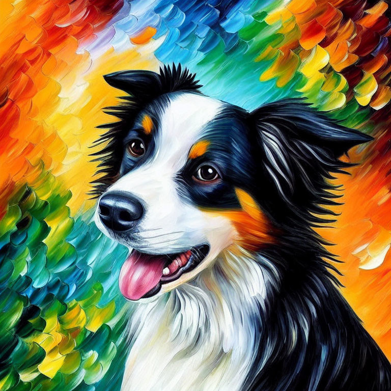 Colorful Smiling Border Collie with Abstract Background