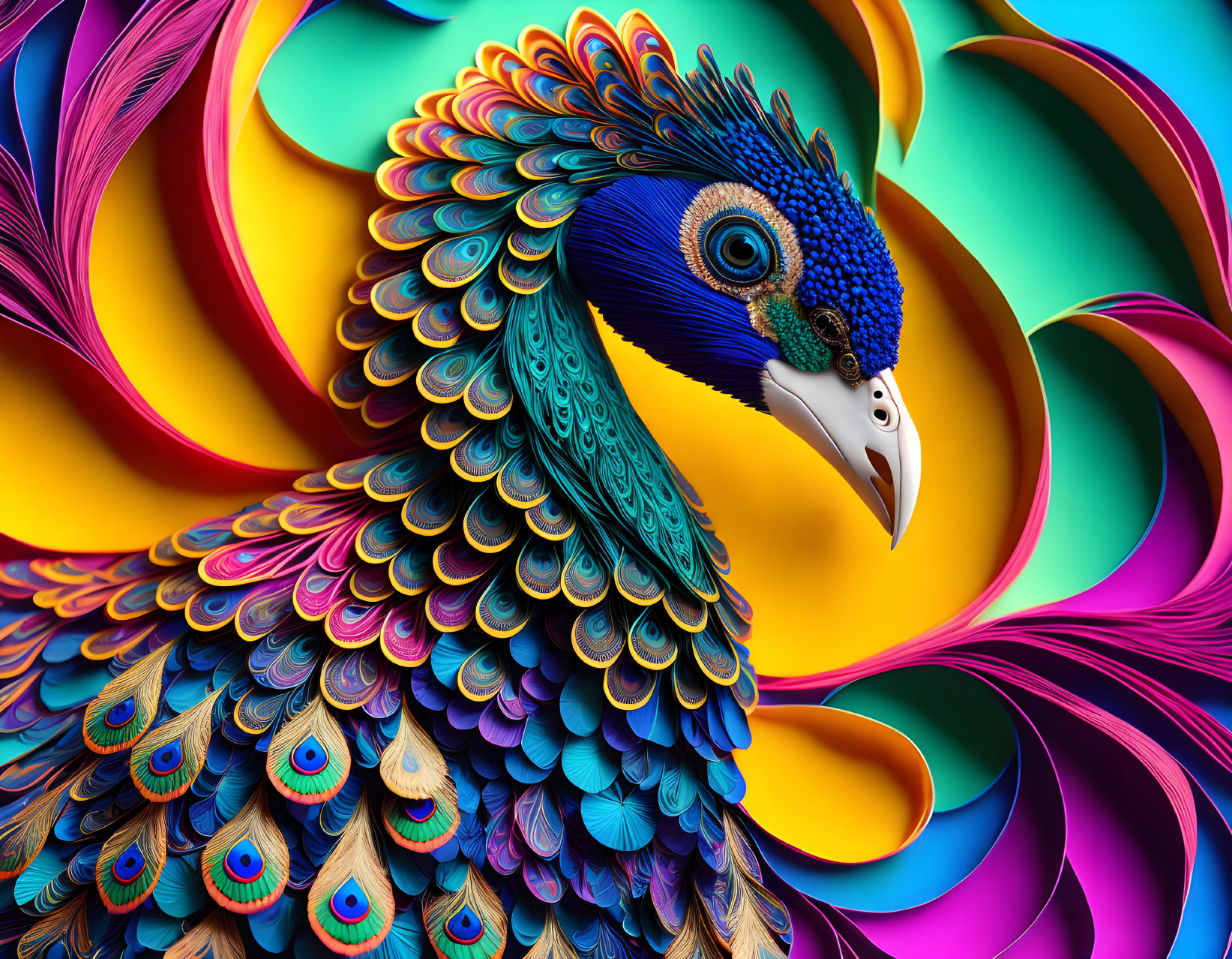 Colorful Peacock Digital Art with Abstract Background
