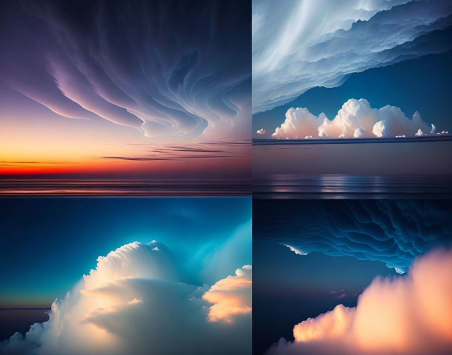 Scenic Cloud Formations and Color Gradients Over Water