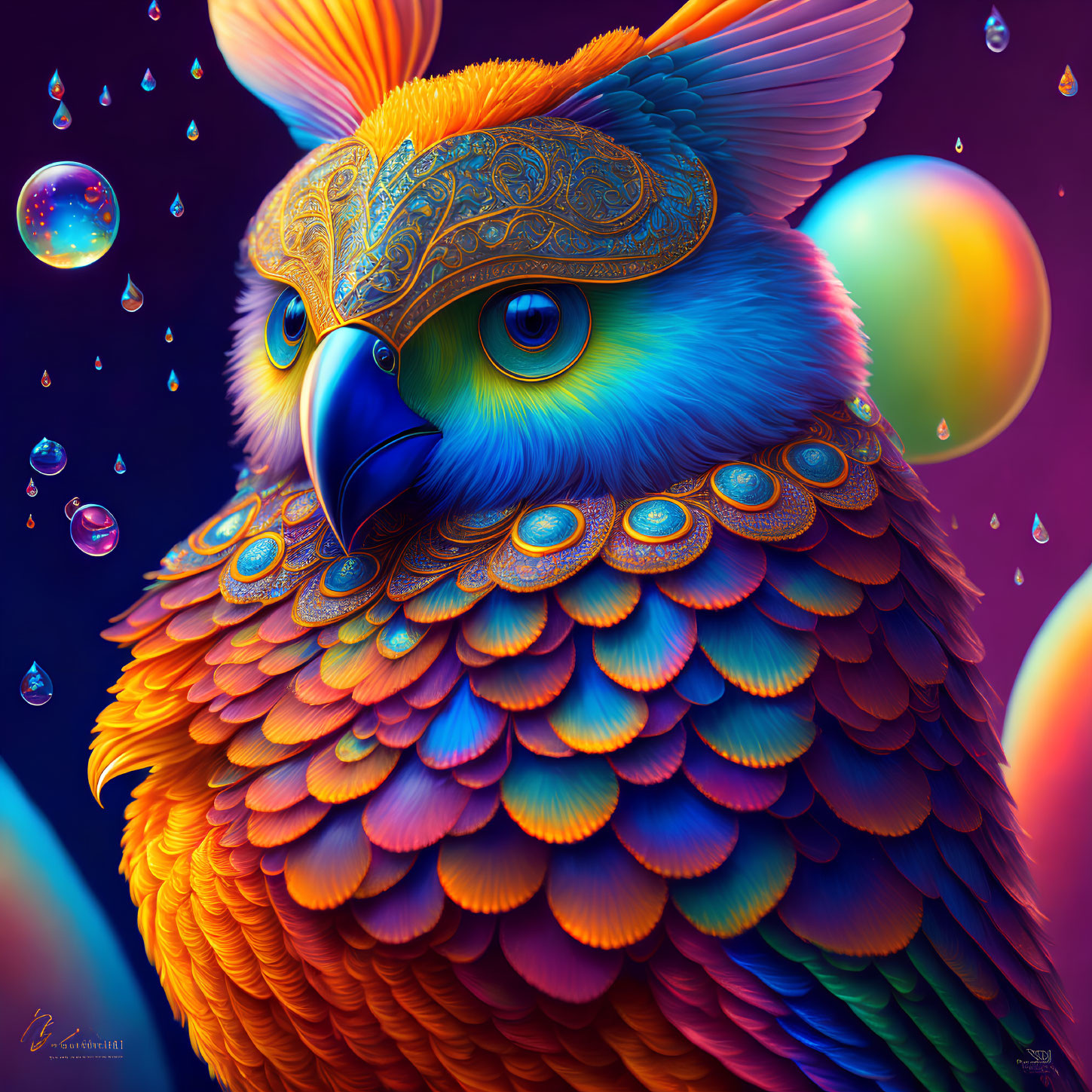 Colorful Owl Illustration with Jewel Tones and Intricate Patterns