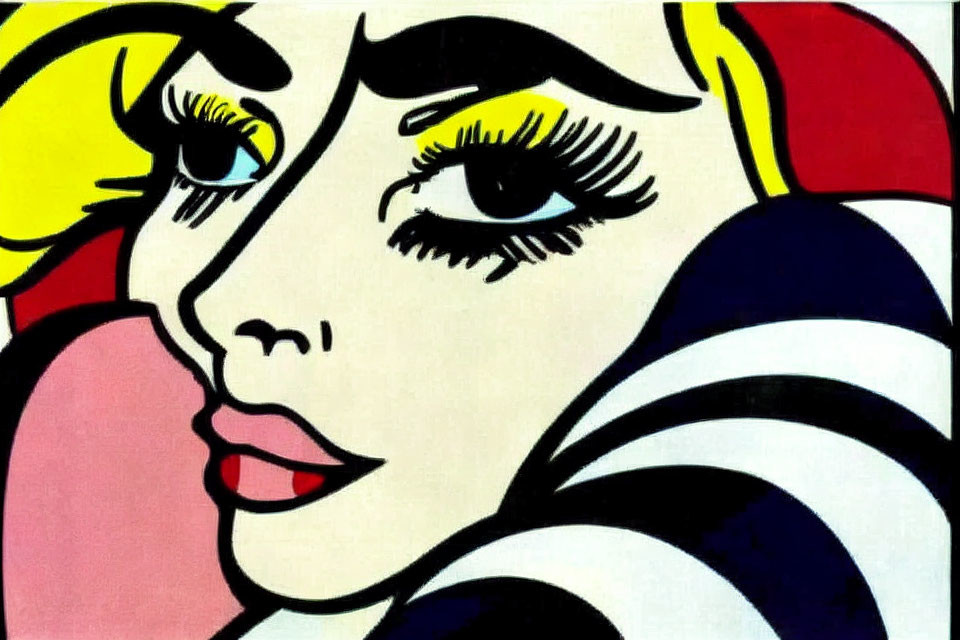 Colorful pop art woman's face with bold outlines and stylized features