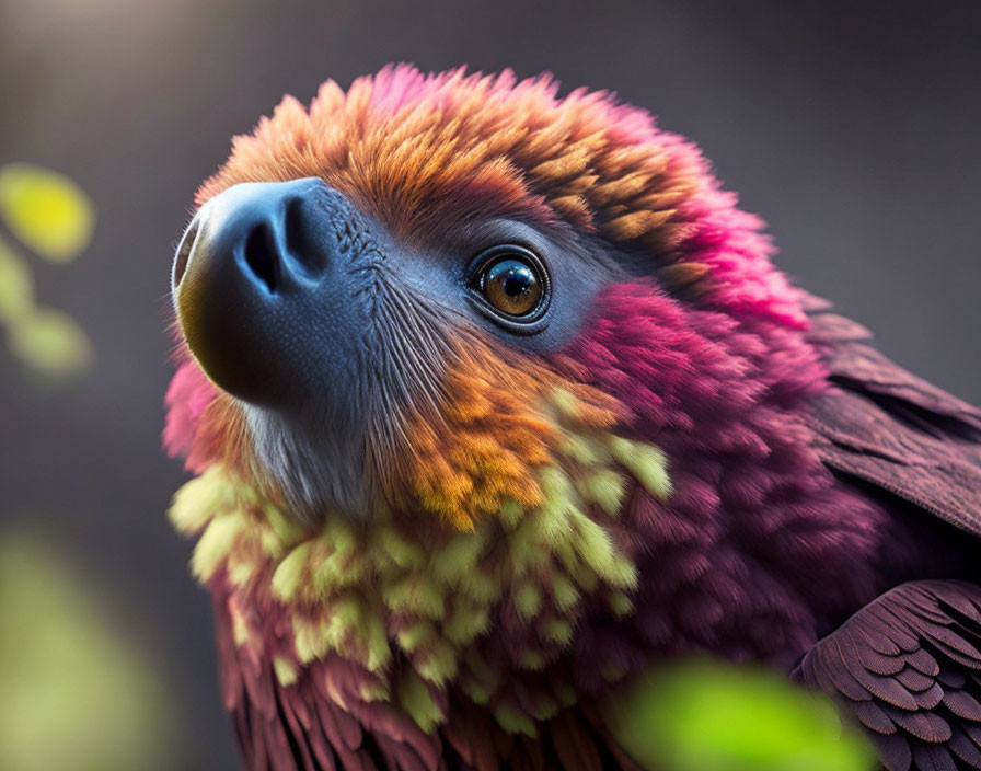 Colorful Parrot with Red, Yellow, and Purple Feathers and Black Beak