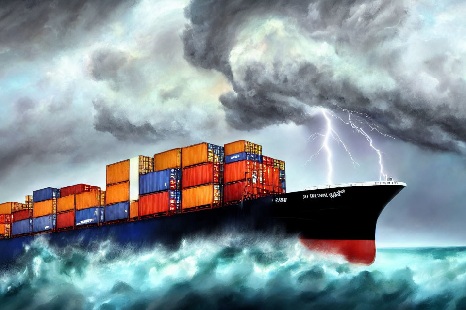 Big Container Freighter in stormy sea