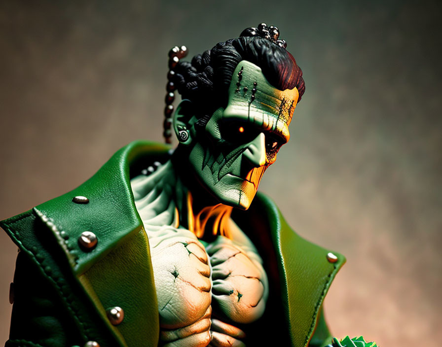 Detailed Green-Skinned Muscular Character Figurine Close-Up