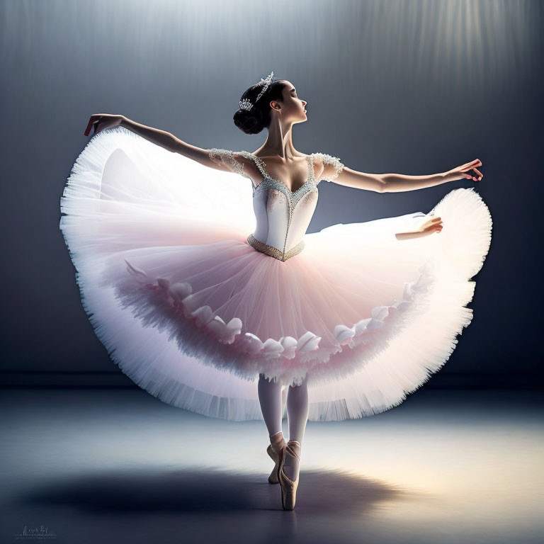 Graceful Ballerina in White Tutu on Pointe Shoes