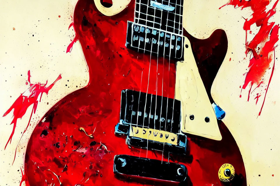 Red Electric Guitar with Paint Streaks: Musical Energy and Artistic Expression