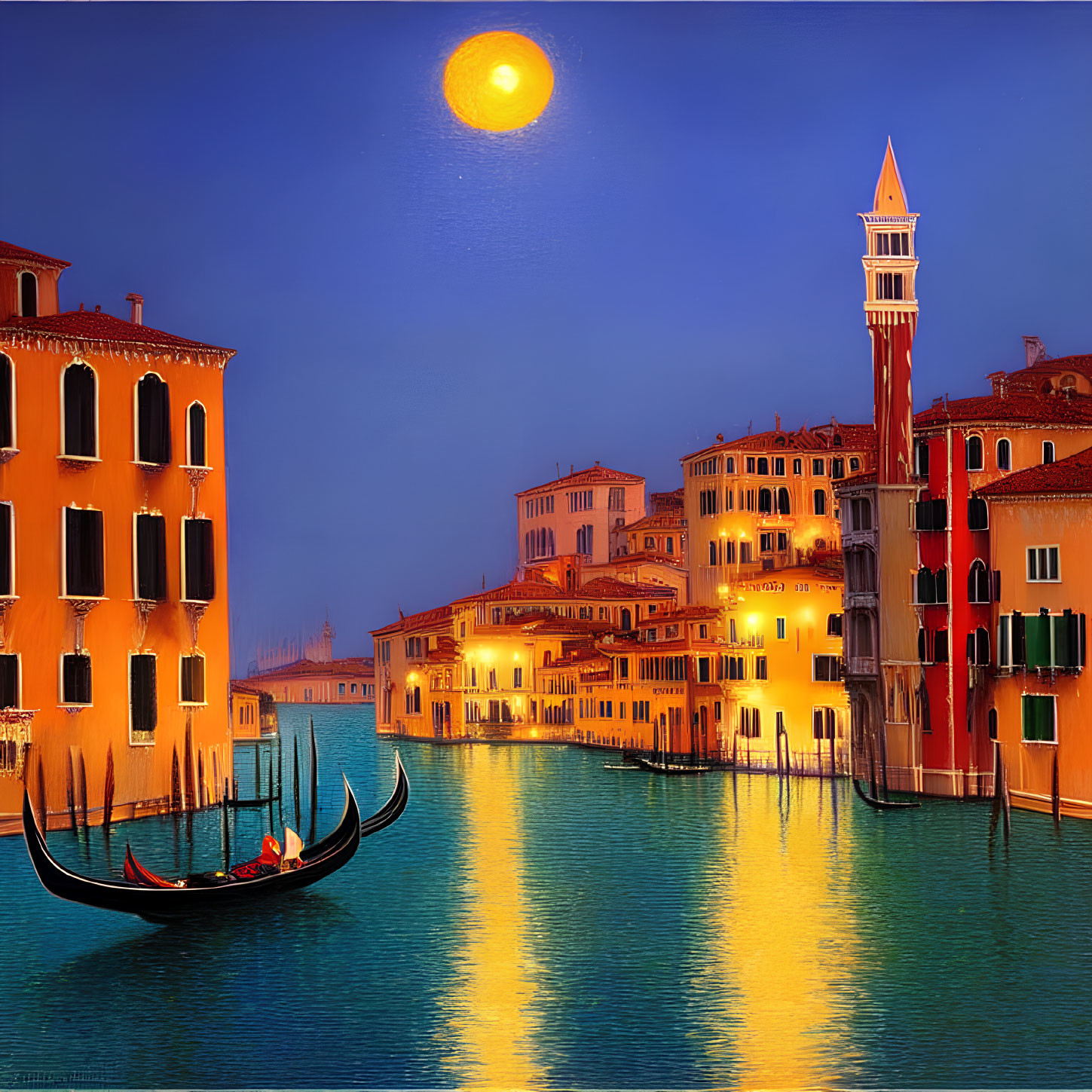 Venice Twilight Scene with Gondola on Canal