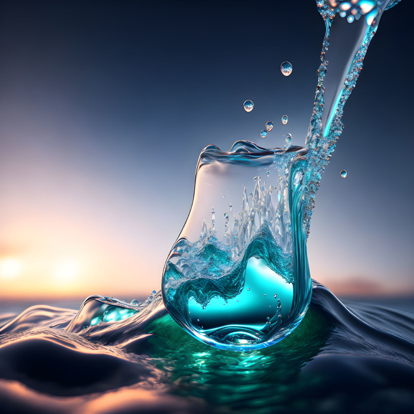 High-Resolution Splash in Clear Blue Water on Gradient Background