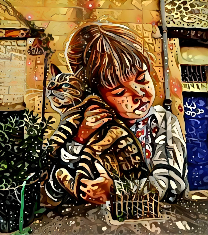 Girl and Cat Mural on Wall