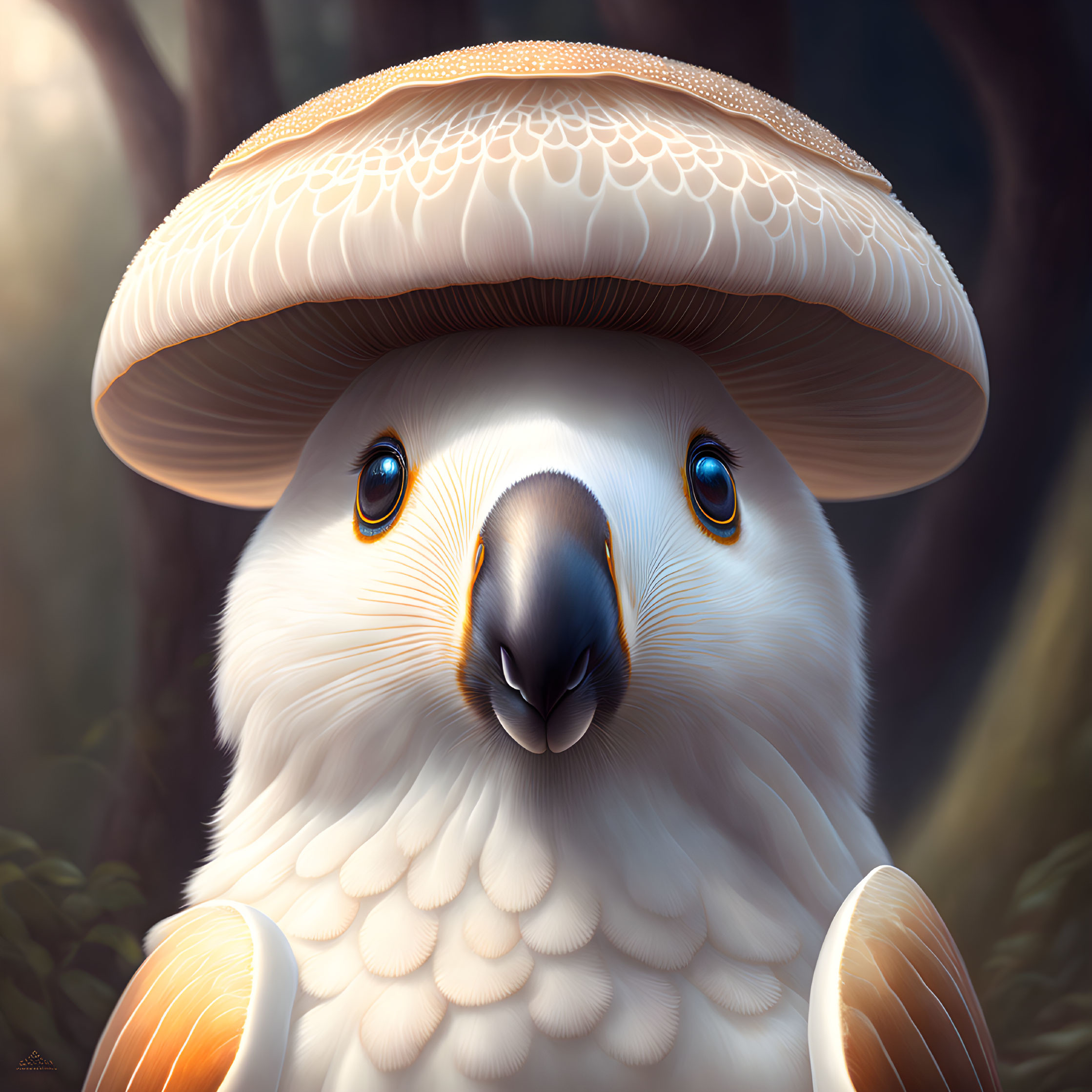 Bird with Mushroom Cap