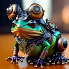 Steampunk-style frog with gears and goggles in digital art