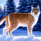 Majestic lynx in snowy forest landscape at dusk