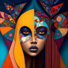 Colorful digital artwork: Woman's face with vibrant patterns and whimsical birds
