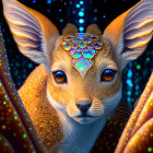 Fantastical deer with gold patterns and glowing eyes in digital art